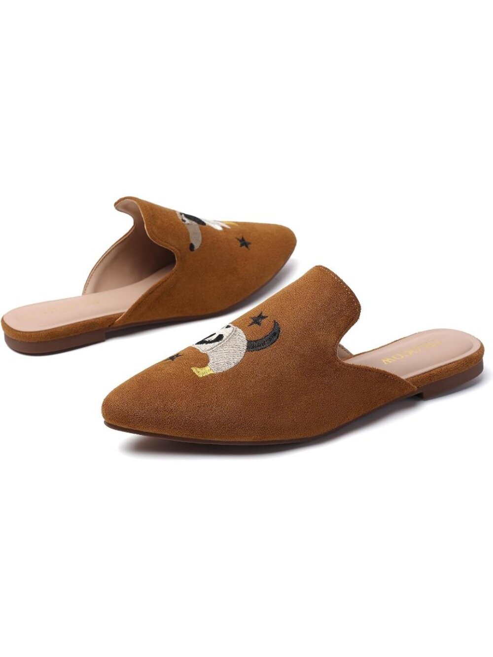 Women's Brown Dog Lightweight Pointed Toe Flat Mules Backless Slip On Loafers - Picture 4 of 6